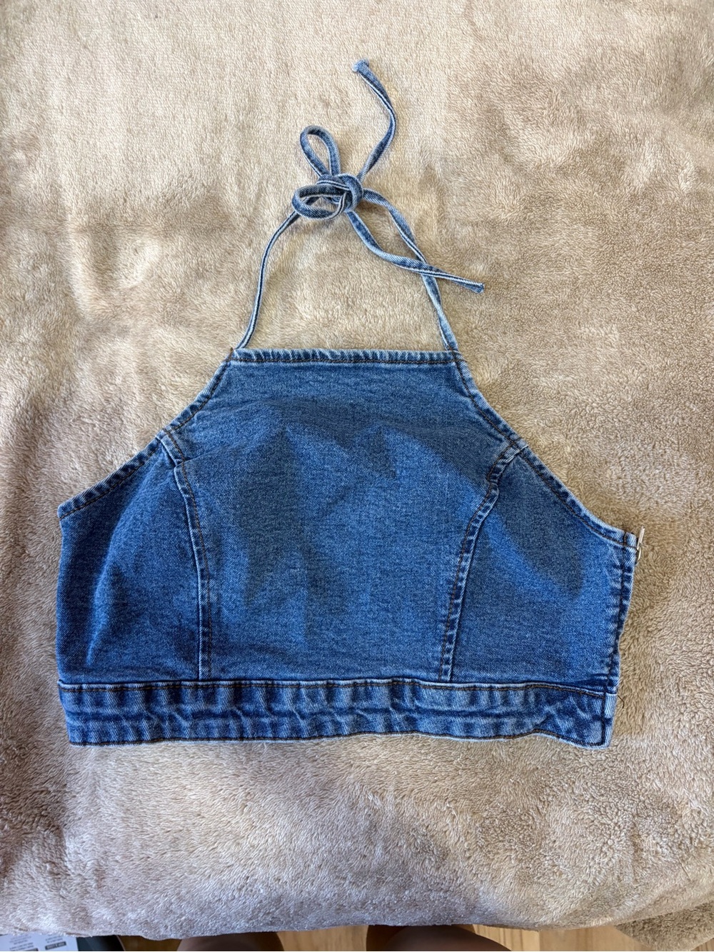 Forever 21 Blue Denim Halter Crop Top